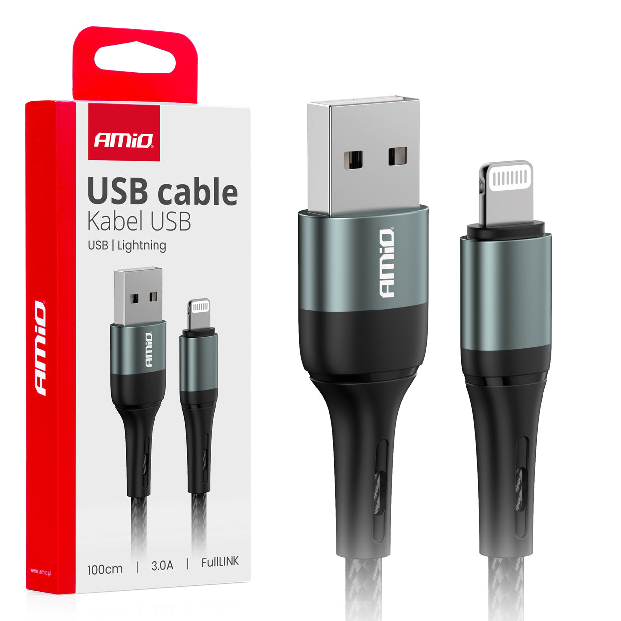 Cafule USB Lightning -kaapeli 3A 100cm FullLINK AMIO-03913
