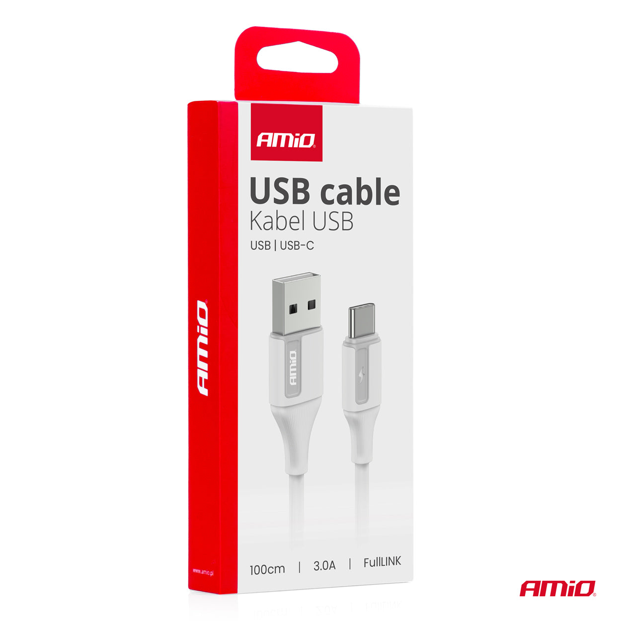 Cafule USB-A – USB-C -kaapeli 3A 100cm FullLINK AMIO-03917