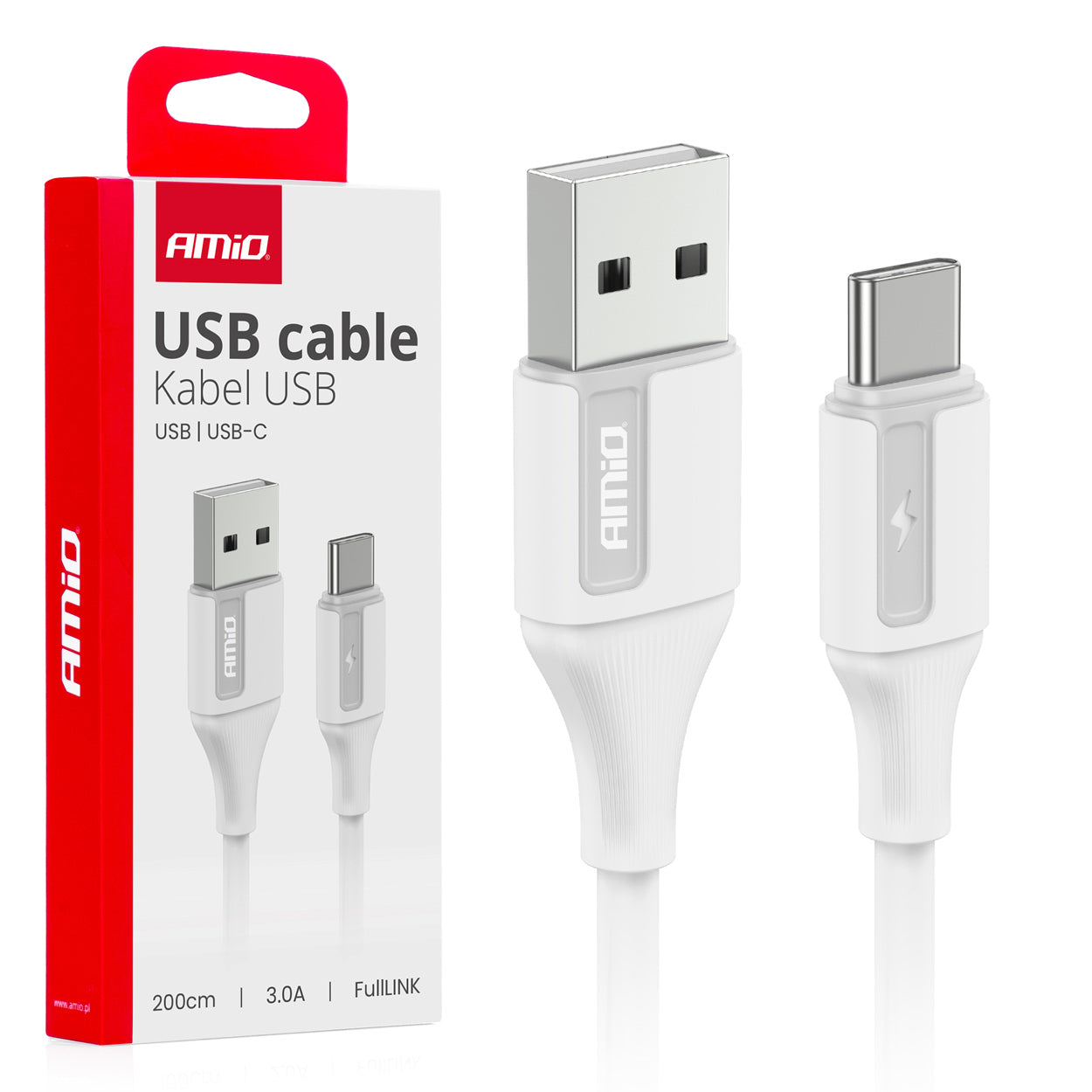 Cafule USB–USB-C -kaapeli 3A 200cm FullLINK AMIO-03918