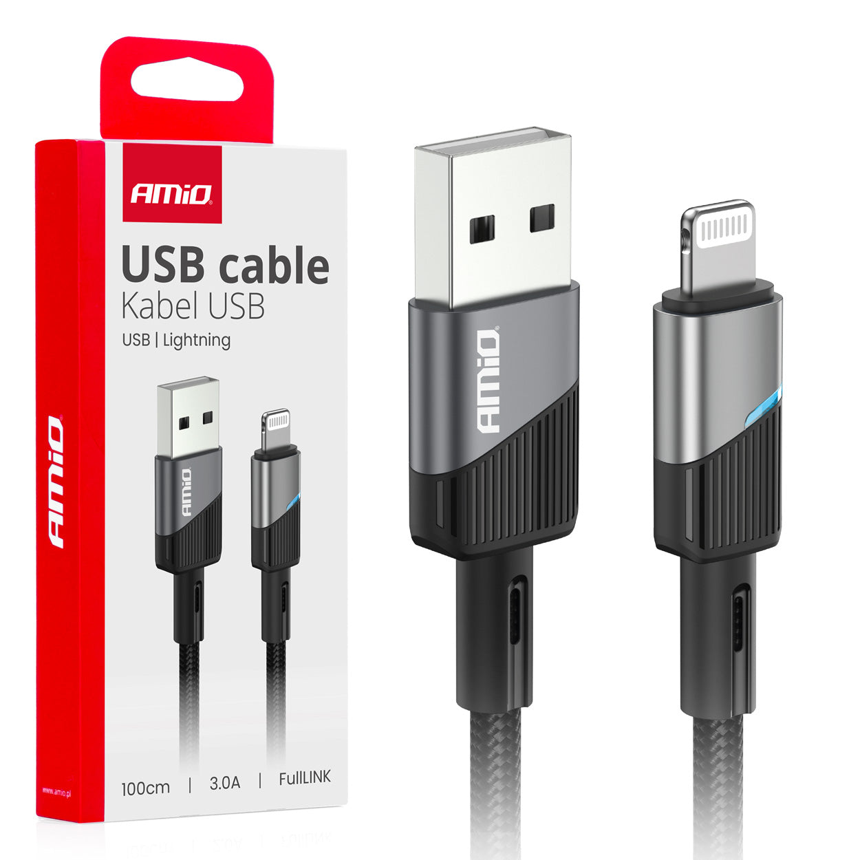 Cafule USB Lightning -kaapeli 3A 100cm FullLINK AMIO-03925