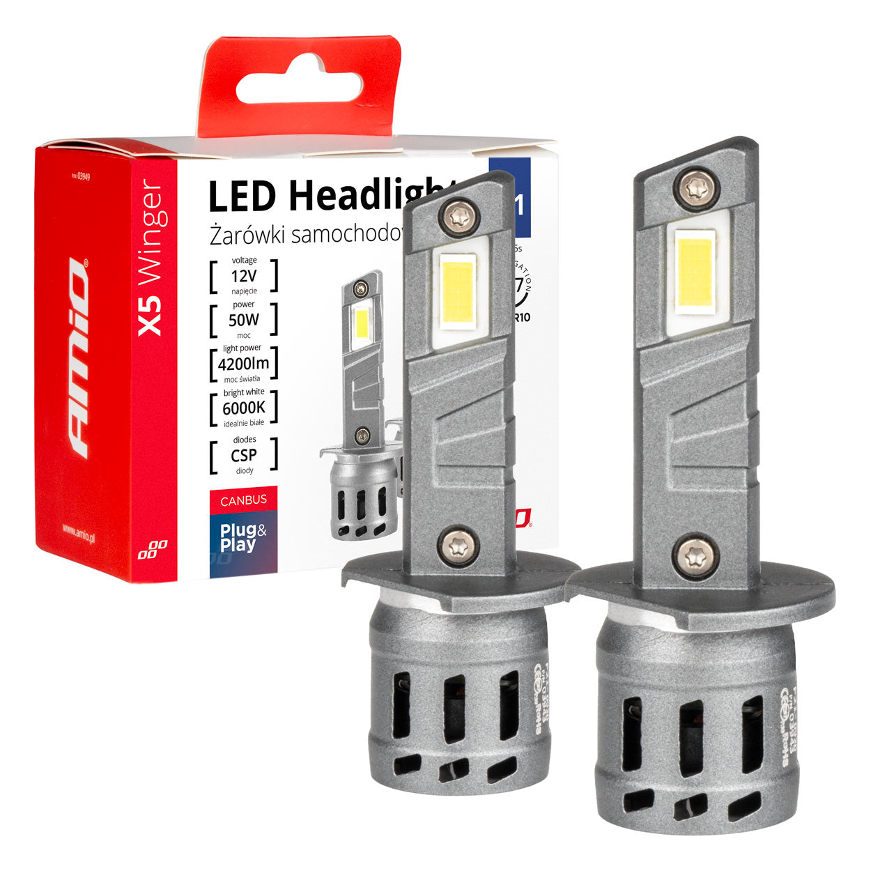 LED-ajovalot X5-sarja WINGER H1 6000K max 30W AMIO-03943