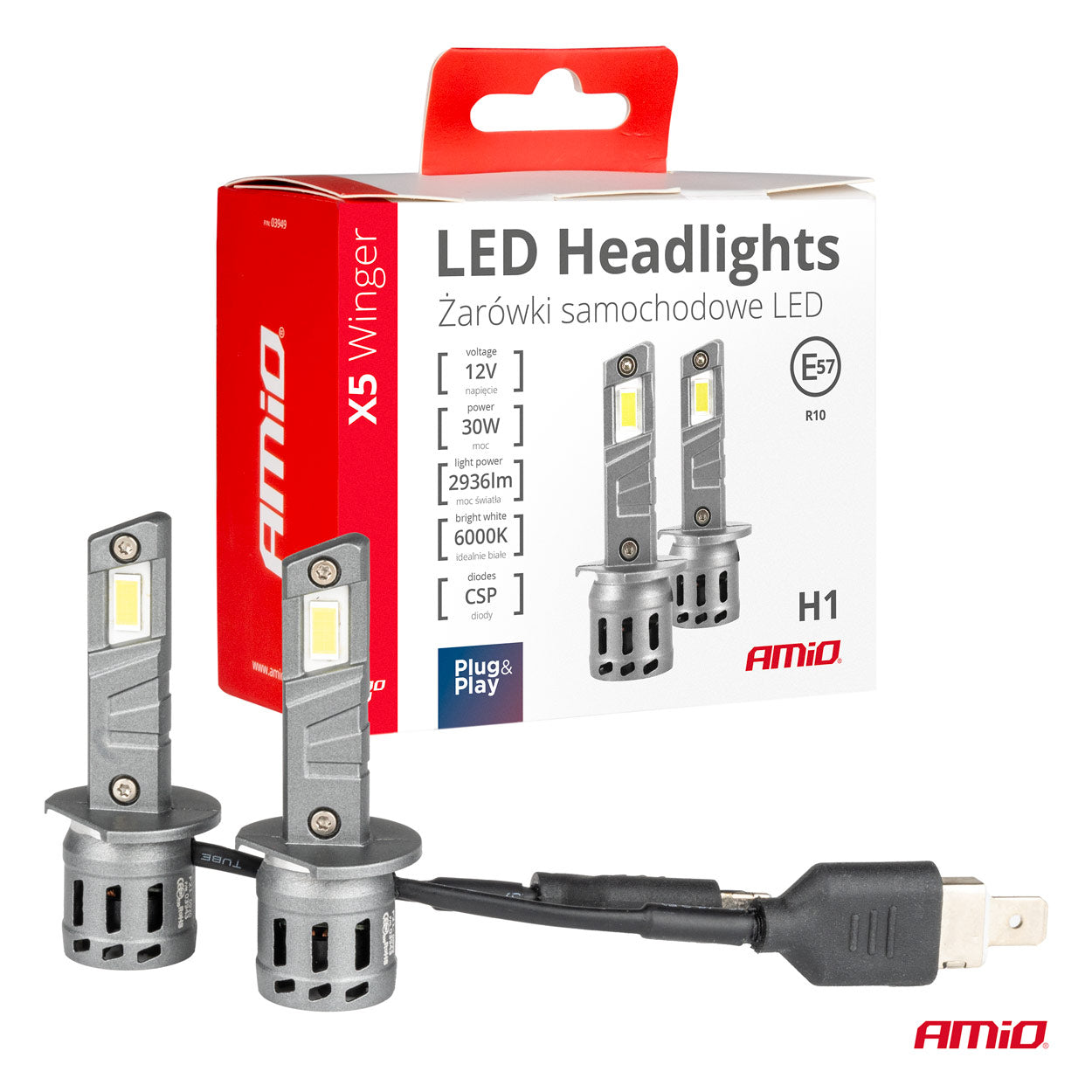 LED-ajovalot X5-sarja WINGER H1 6000K max 30W AMIO-03943