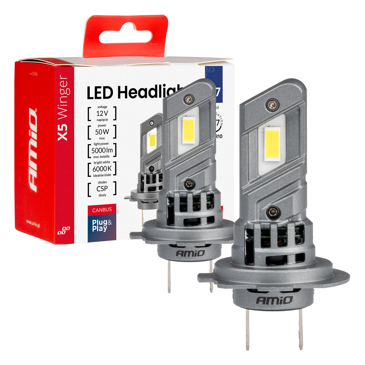 LED-ajovalot X5-sarja WINGER H7 H18 6000K max 50W AMIO-03946