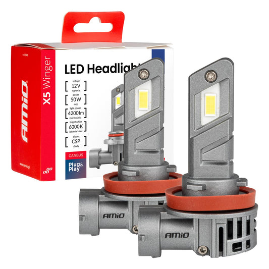 LED-ajovalot X5-sarja WINGER H8 H9 H11 6000K max 50W AMIO-03947