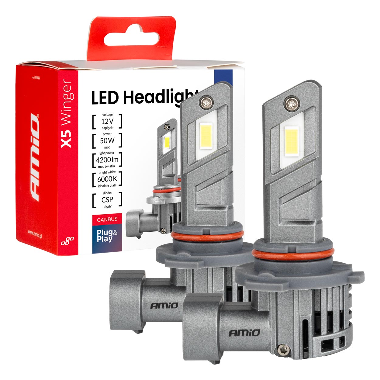 LED-ajovalot X5-sarja WINGER HB3 6000K max 50W AMIO-03948