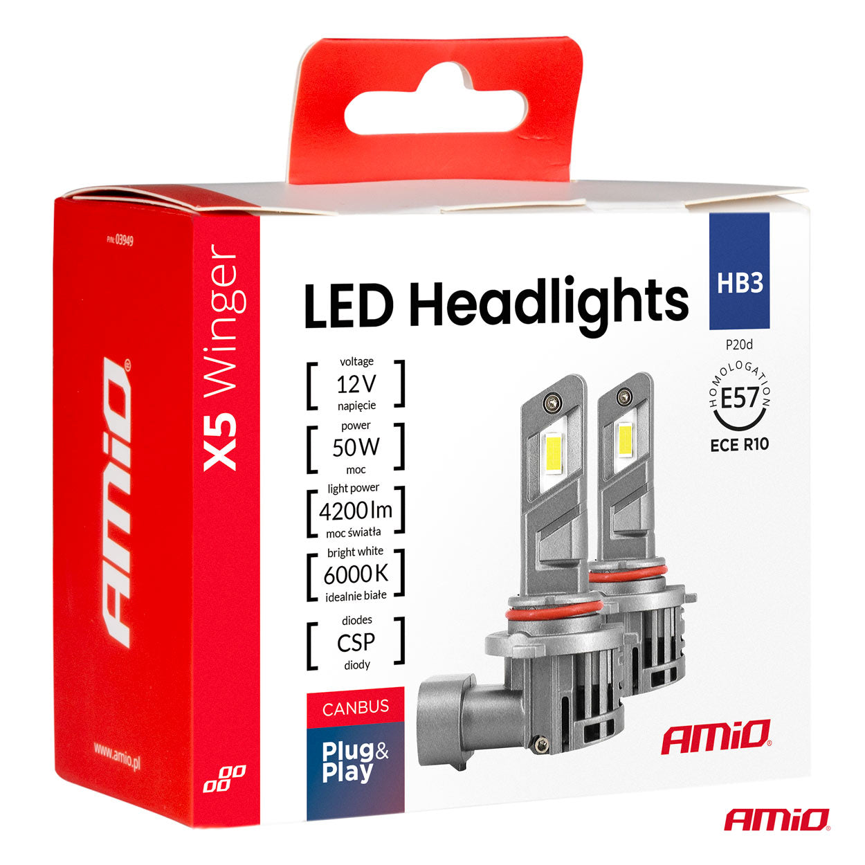 LED-ajovalot X5-sarja WINGER HB3 6000K max 50W AMIO-03948
