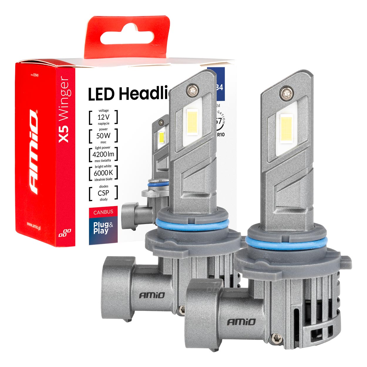 LED-ajovalot X5-sarja WINGER HB4 6000K max 50W AMIO-03949