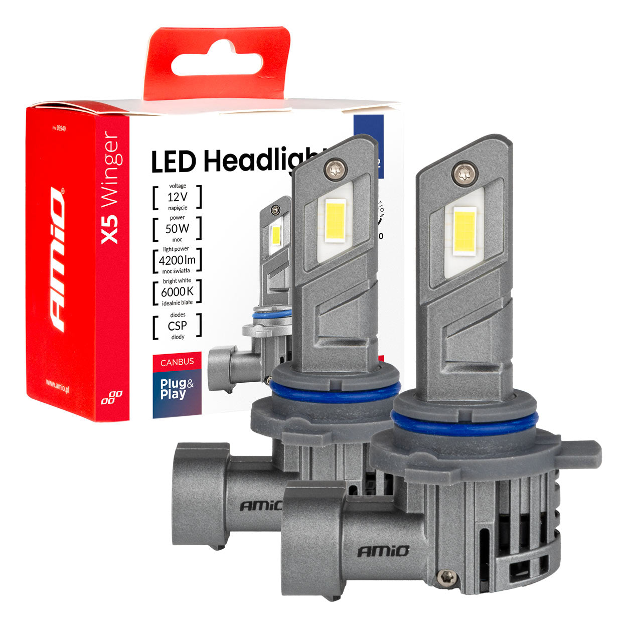 LED-ajovalot X5-sarja WINGER HIR2 6000K max 50W AMIO-03950