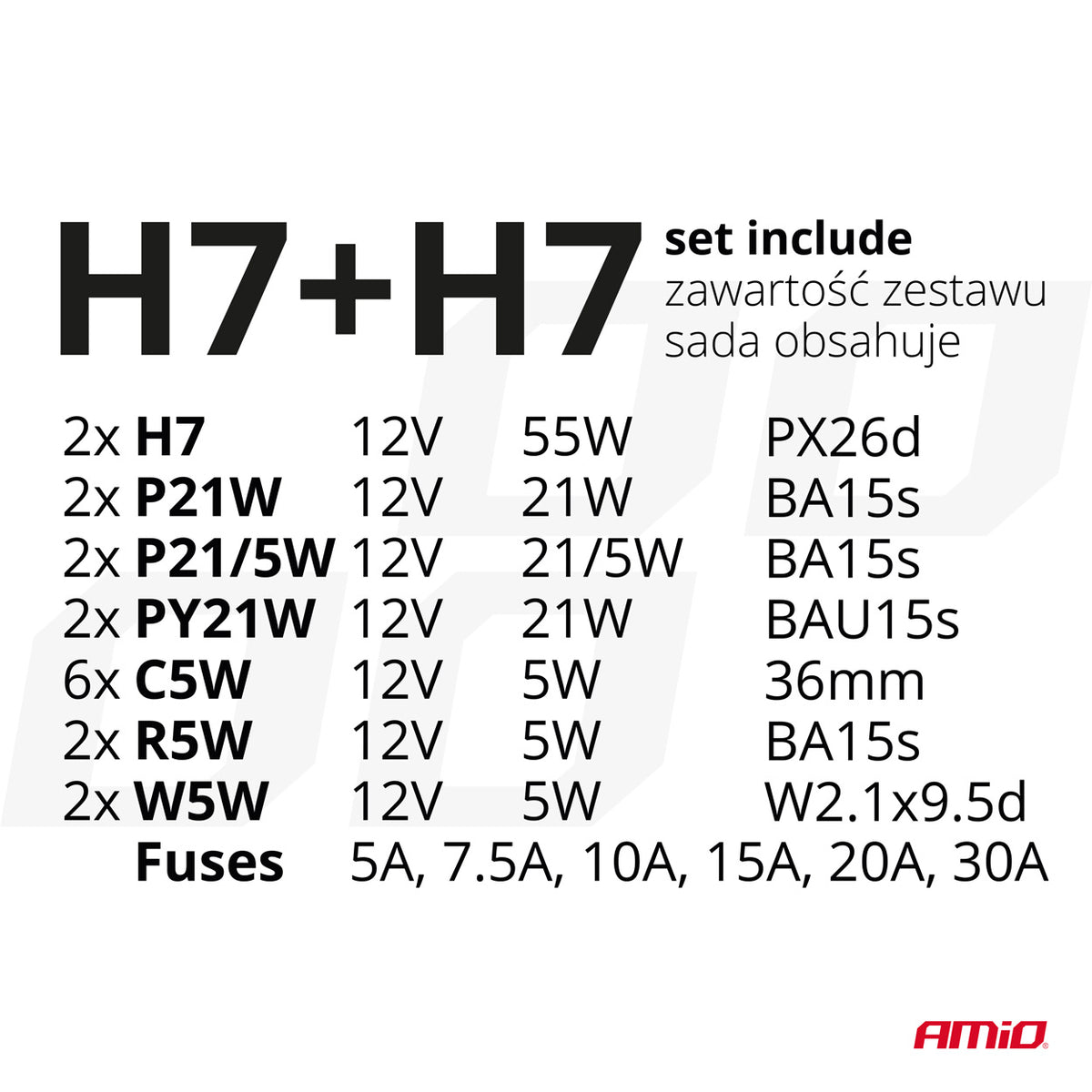 Halogeenipolttimosarja 30 kpl (H7+H7)