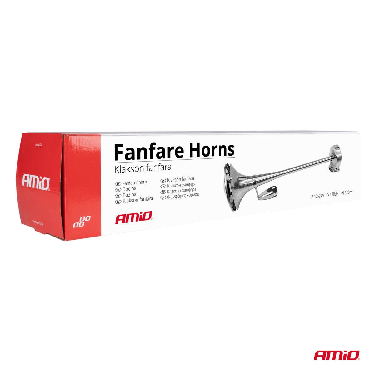 Fanfaariäänimerkki kromattu 620 mm 12 V 24 V matala ääni