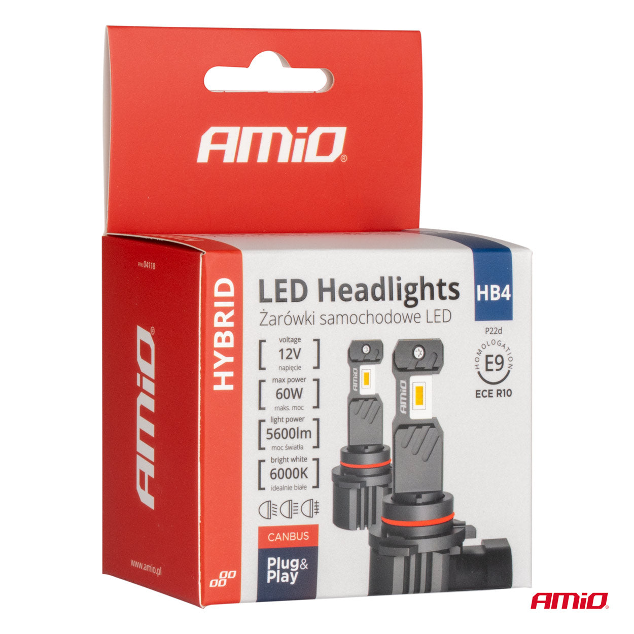 LED-ajovalot Hybrid -sarja HB4 9006 6000 Canbus 60W AMIO-04118