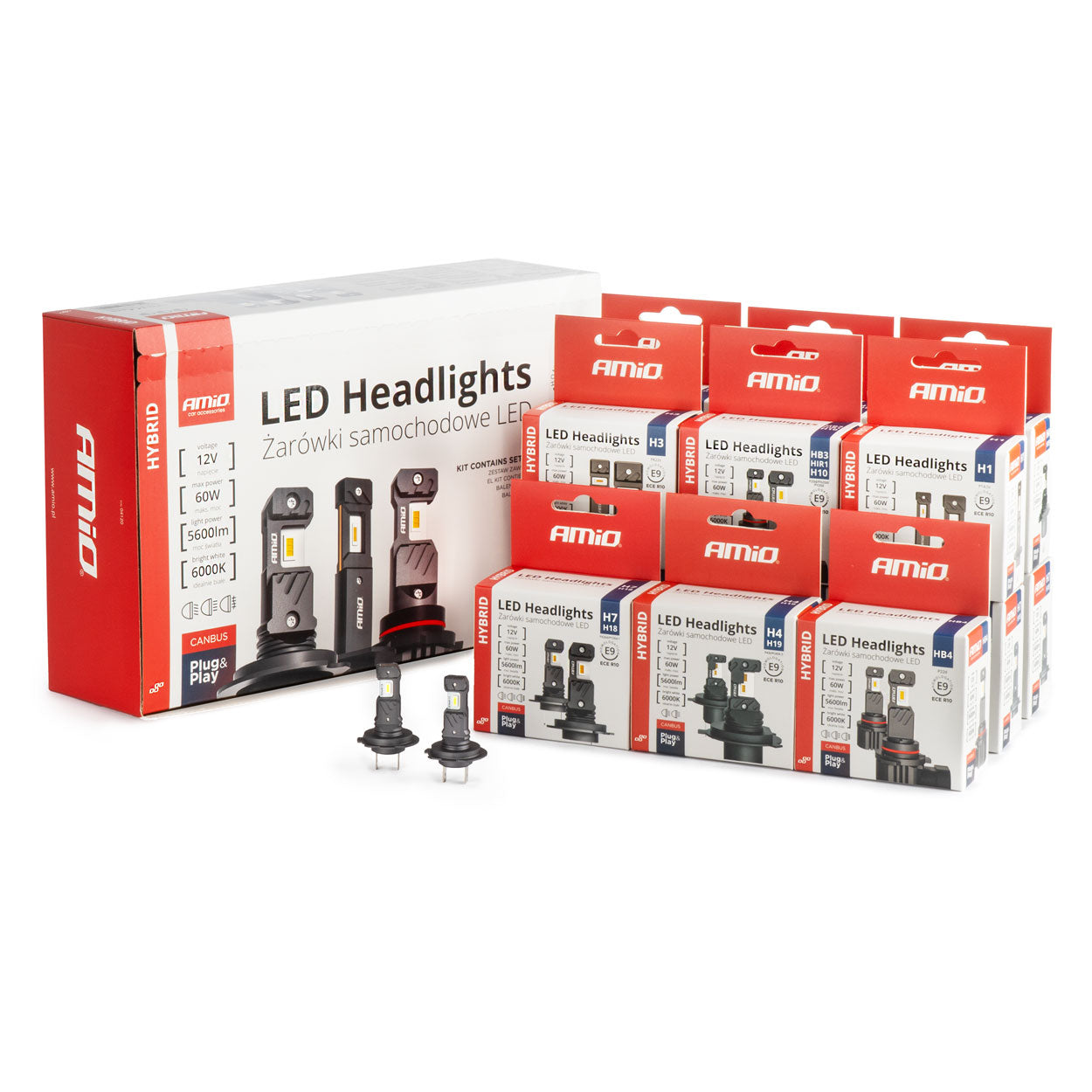 LED-ajovalot Hybrid -sarja H1 H3 H4 H7 HB3 HB4 6000 Canbus 16 sarjat AMIO-04120