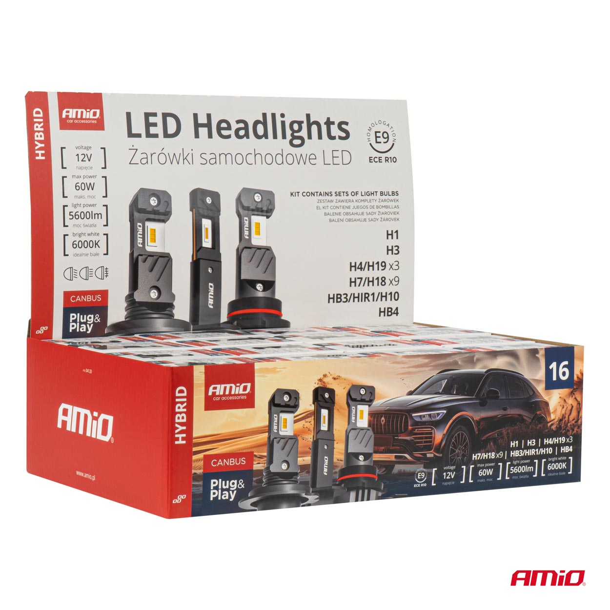 LED-ajovalot Hybrid -sarja H1 H3 H4 H7 HB3 HB4 6000 Canbus 16 sarjat AMIO-04120