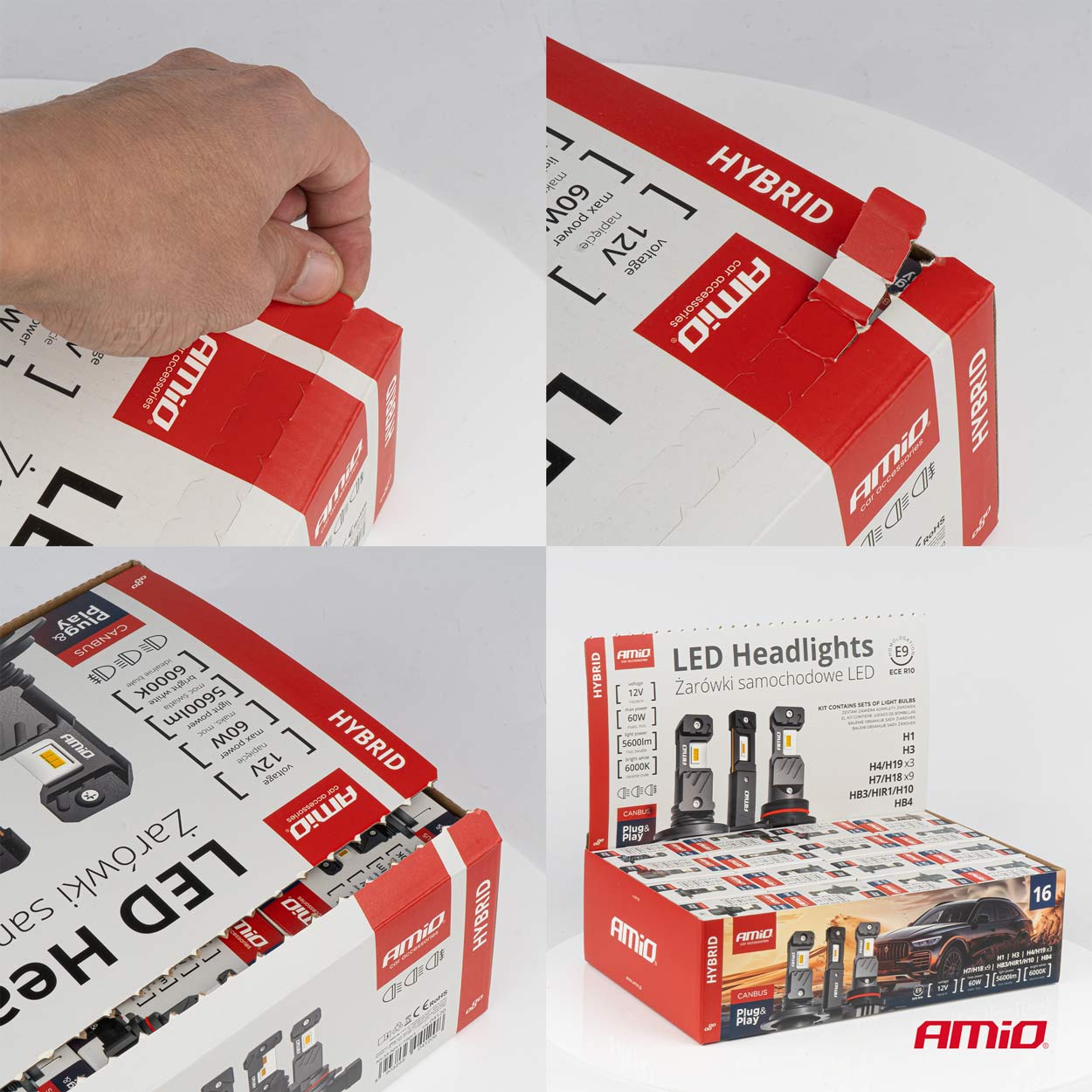 LED-ajovalot Hybrid -sarja H1 H3 H4 H7 HB3 HB4 6000 Canbus 16 sarjat AMIO-04120