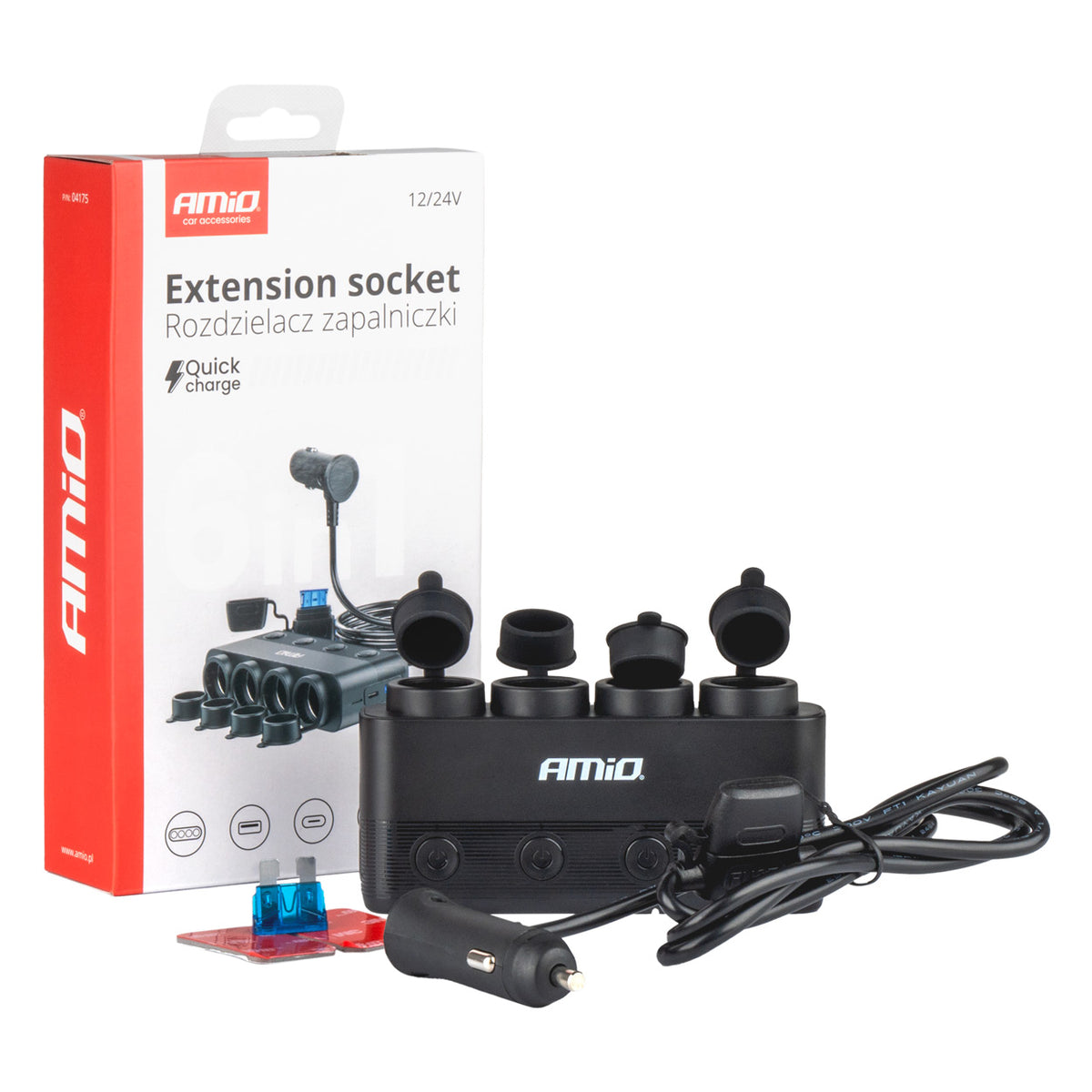 Nelinkertainen jatkopistorasia PD30W QC3.0 12/24 V max. 216 W