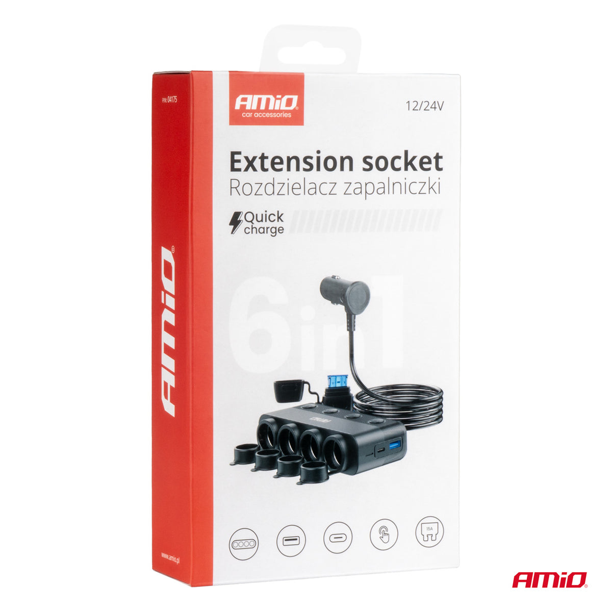 Nelinkertainen jatkopistorasia PD30W QC3.0 12/24 V max. 216 W