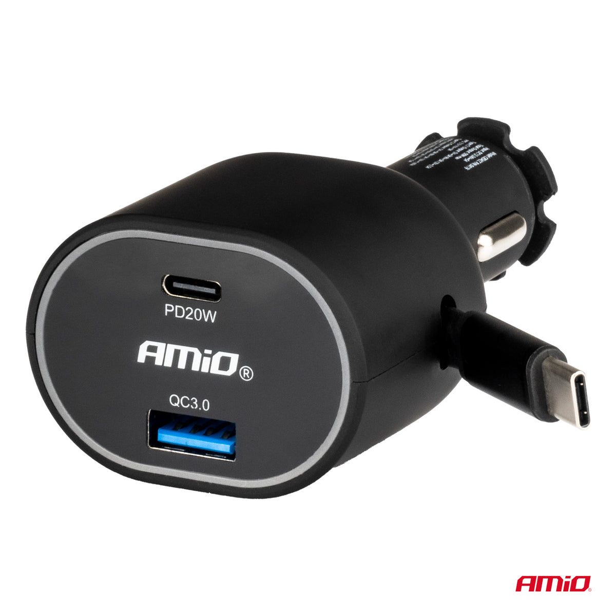 Pikalatausautolaturi 3.0 30 W sisäänvedettävällä USB-C-kaapelilla PD20W