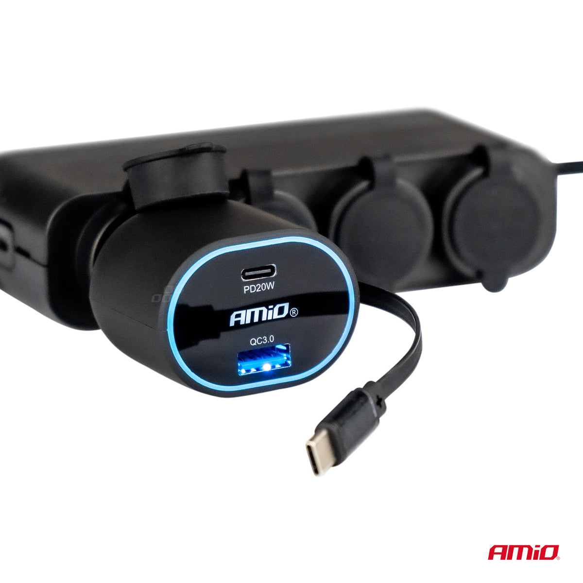 Pikalatausautolaturi 3.0 30 W sisäänvedettävällä USB-C-kaapelilla PD20W