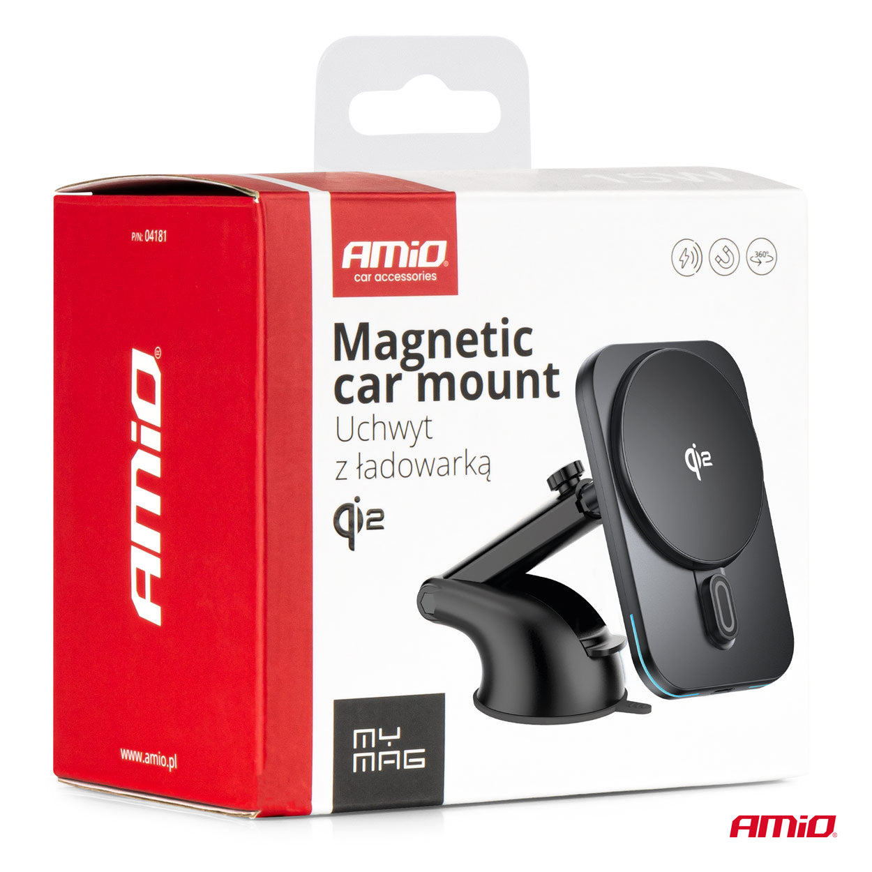 Nopea magneettinen langaton tuulilasin ja kojelaudan auton laturi Qi2 15W AMIO-04181
