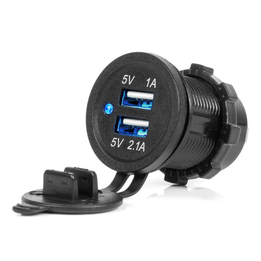Vesitiivis puhelinlaturi SINISEN LED-näytöllä 3,1 A 2xUSB 12/24 V AMIO-04216
