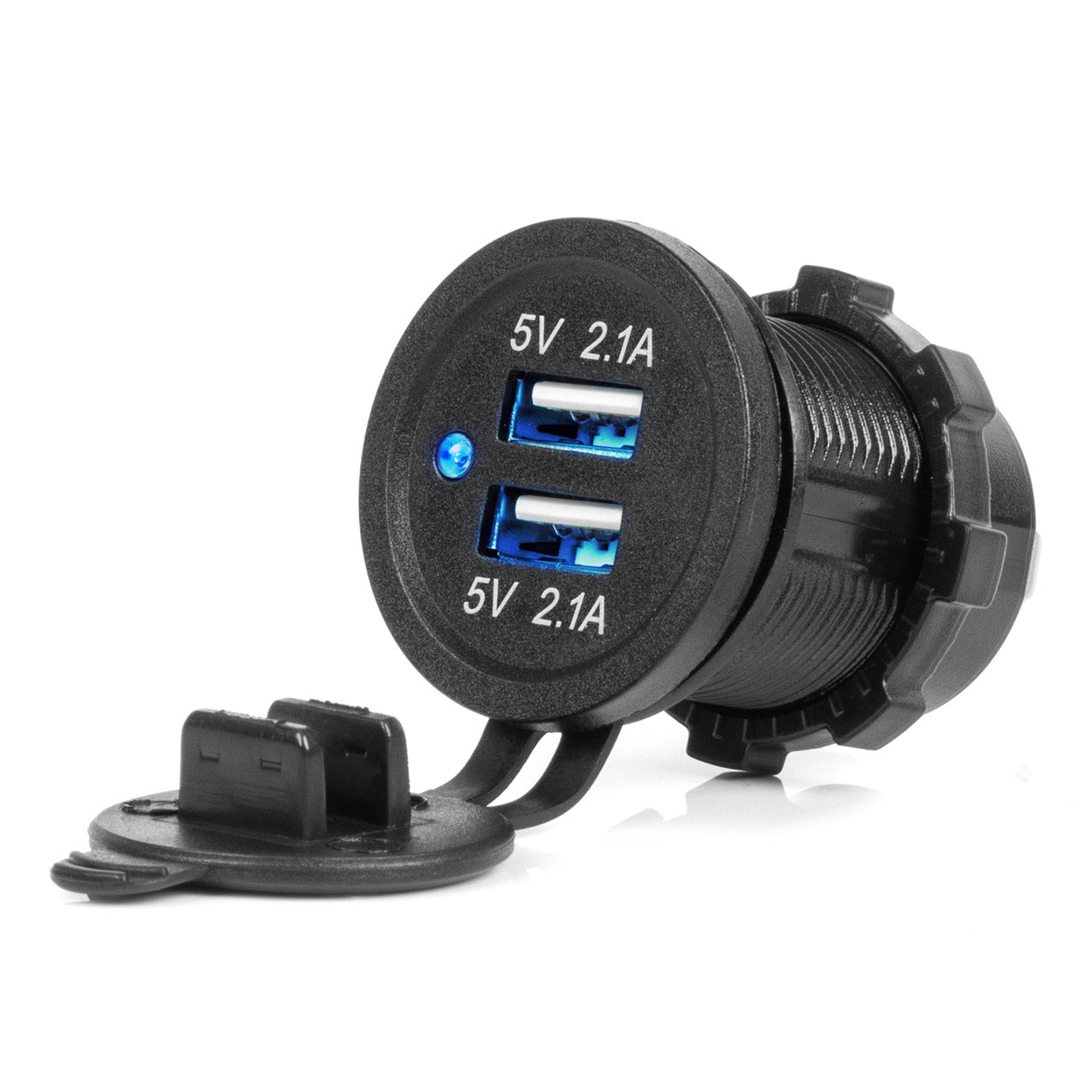 Vesitiivis puhelinlaturi SINISEN LED-näytöllä 4,2 A 2xUSB 12/24 V AMIO-04217