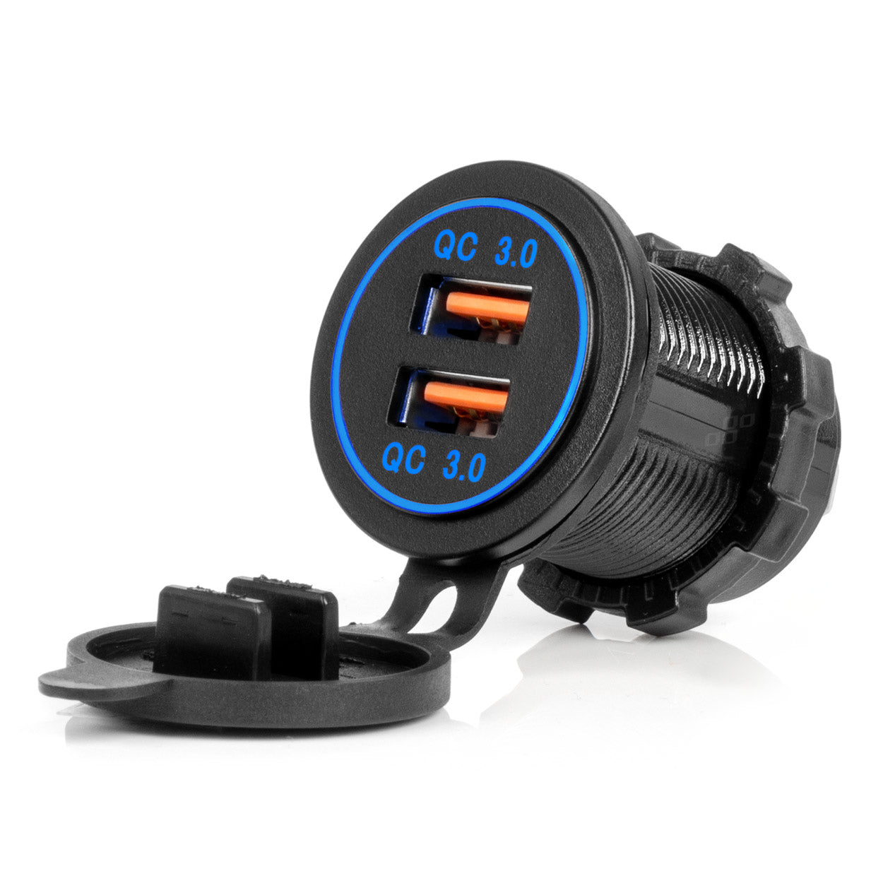 Vedenpitävä puhelinlaturi BLAUER LED-taustavalaistuksella 2xUSB QC3.0 12/24V AMIO-04218