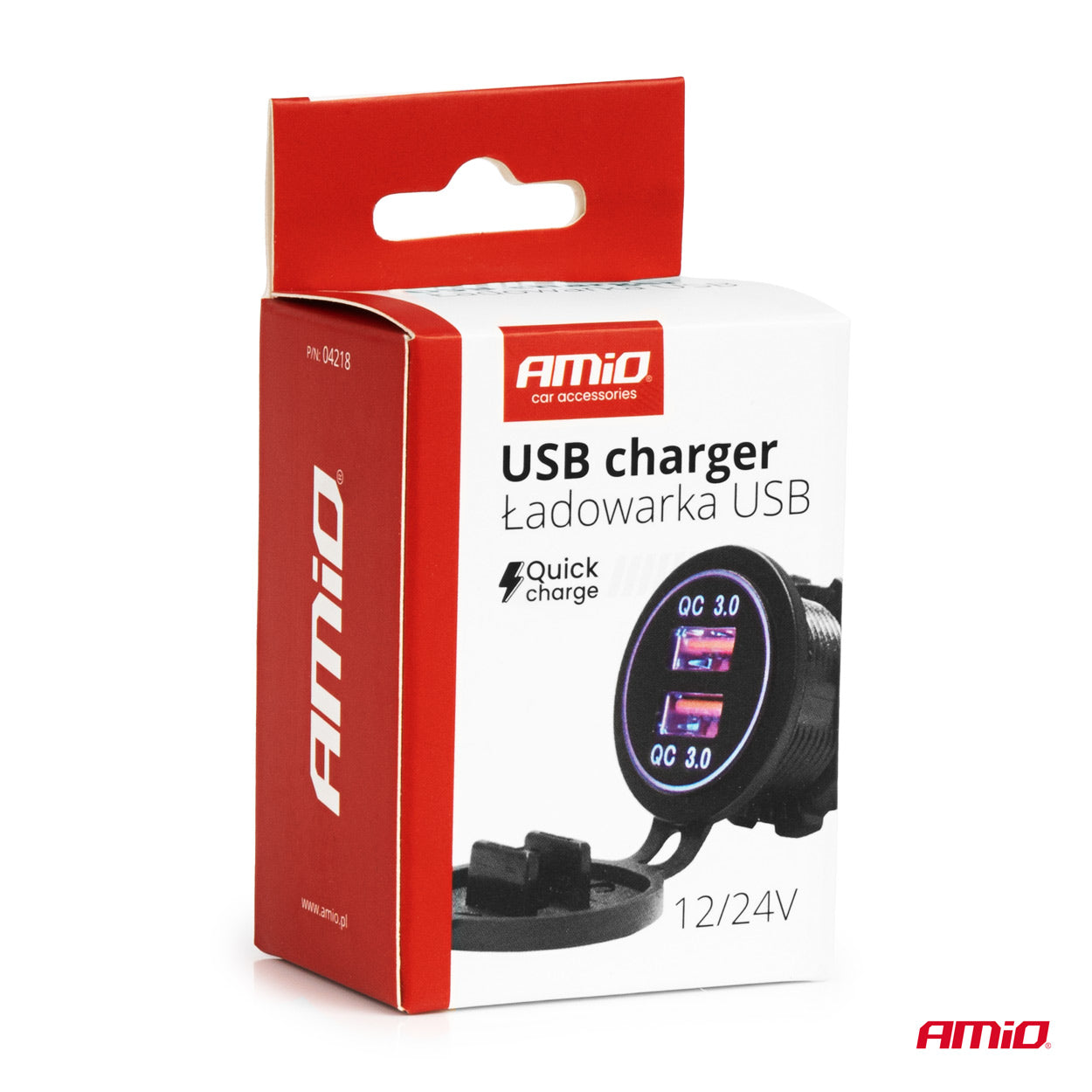 Vedenpitävä puhelinlaturi BLAUER LED-taustavalaistuksella 2xUSB QC3.0 12/24V AMIO-04218