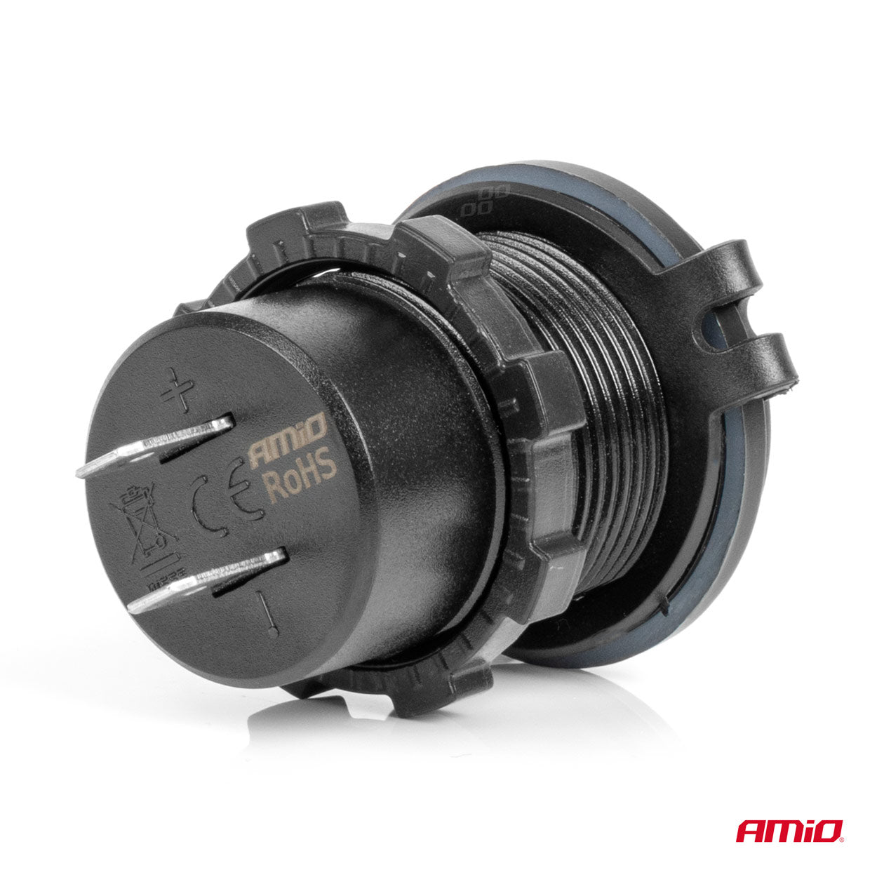 Vedenpitävä puhelinlaturi punaisella LED-taustavalaistuksella 2xUSB QC3.0 12/24V AMIO-04221