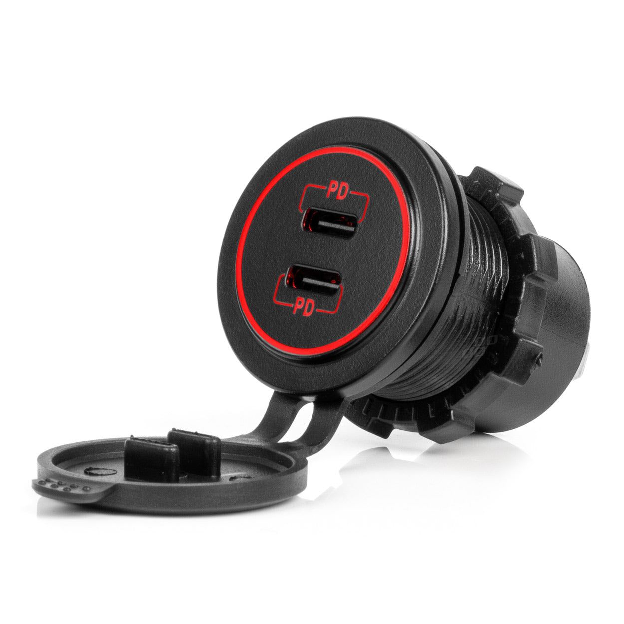 Vesitiivis puhelinlaturi punaisella LED-taustavalaistuksella 2xUSB C 12/24V AMIO-04223