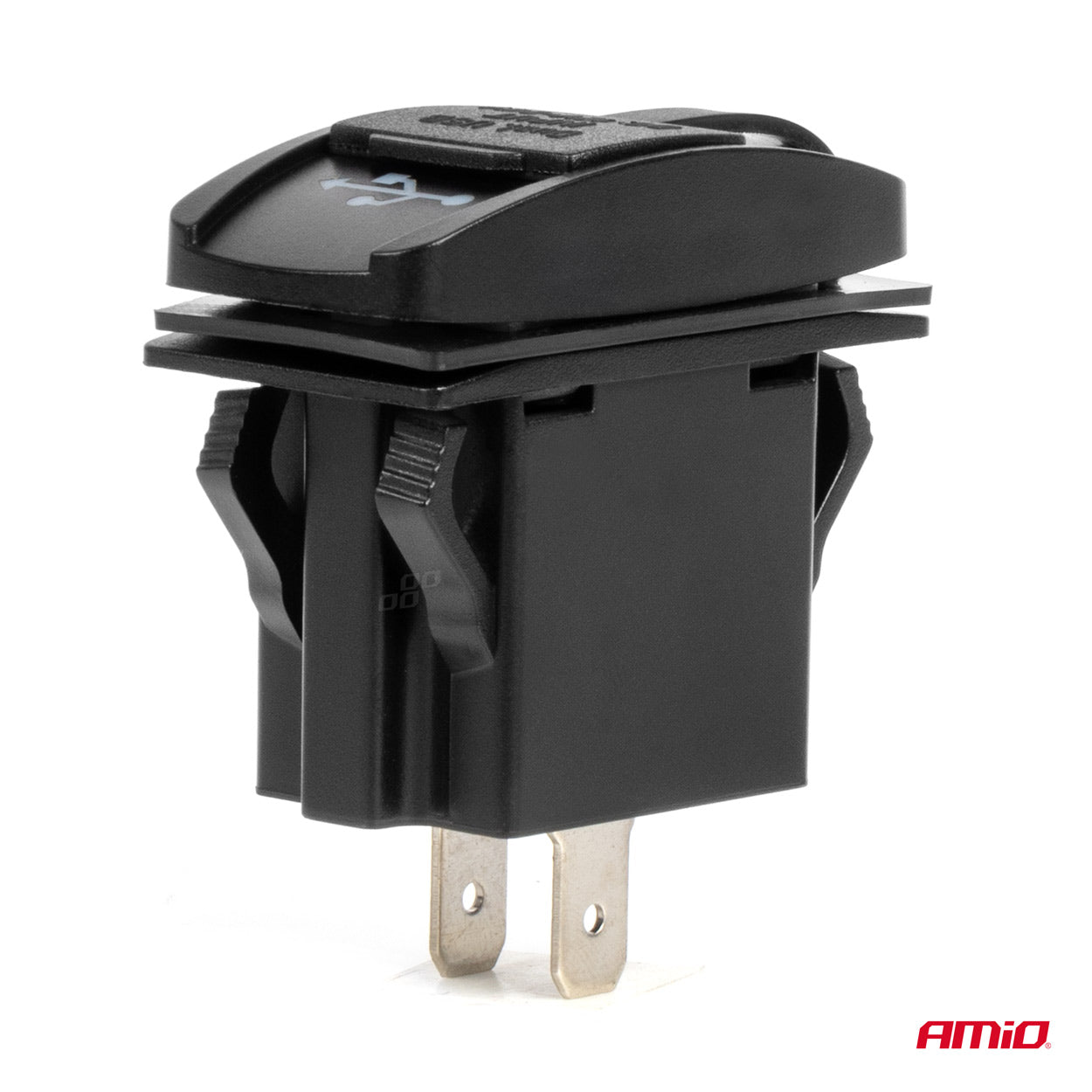 Veneen muotoinen, vedenpitävä puhelinlaturi punaisella LED-taustavalaistuksella, 2xUSB 12/24V AMIO-04228