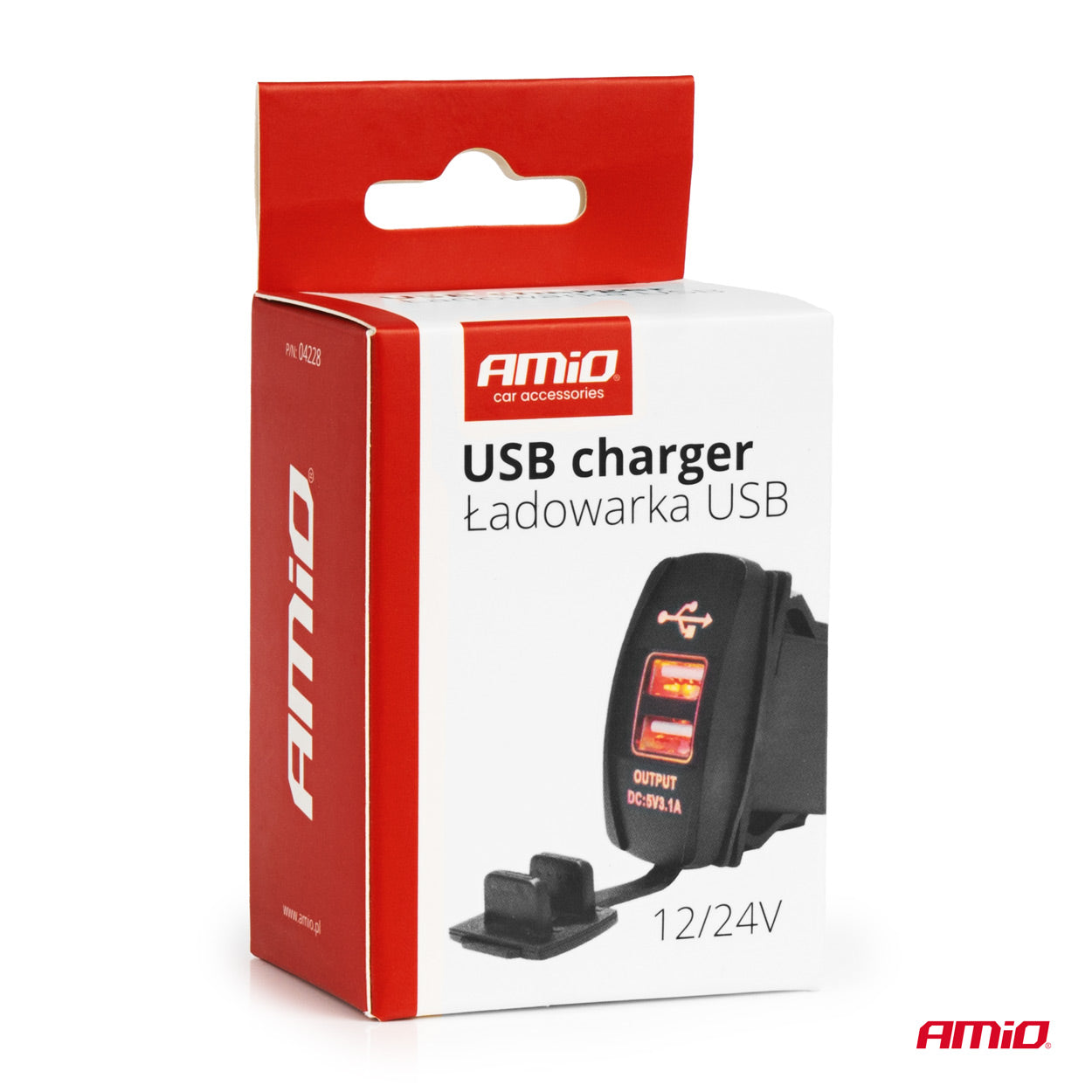 Veneen muotoinen, vedenpitävä puhelinlaturi punaisella LED-taustavalaistuksella, 2xUSB 12/24V AMIO-04228