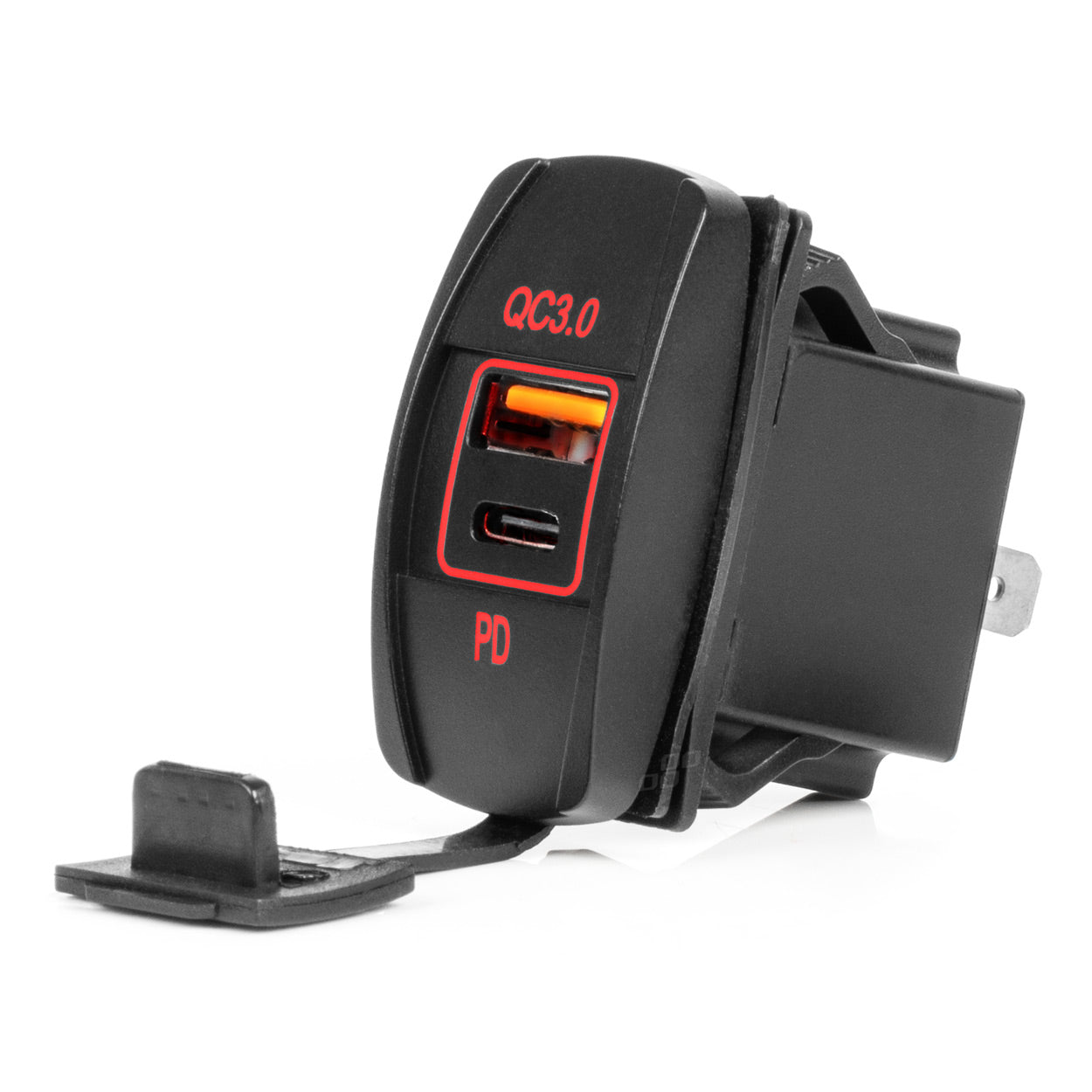 Vesitiivis veneen muotoinen matkapuhelinlaturi LED-taustavalaistuksella PUNAINEN 2xUSB 12/24V AMIO-04229