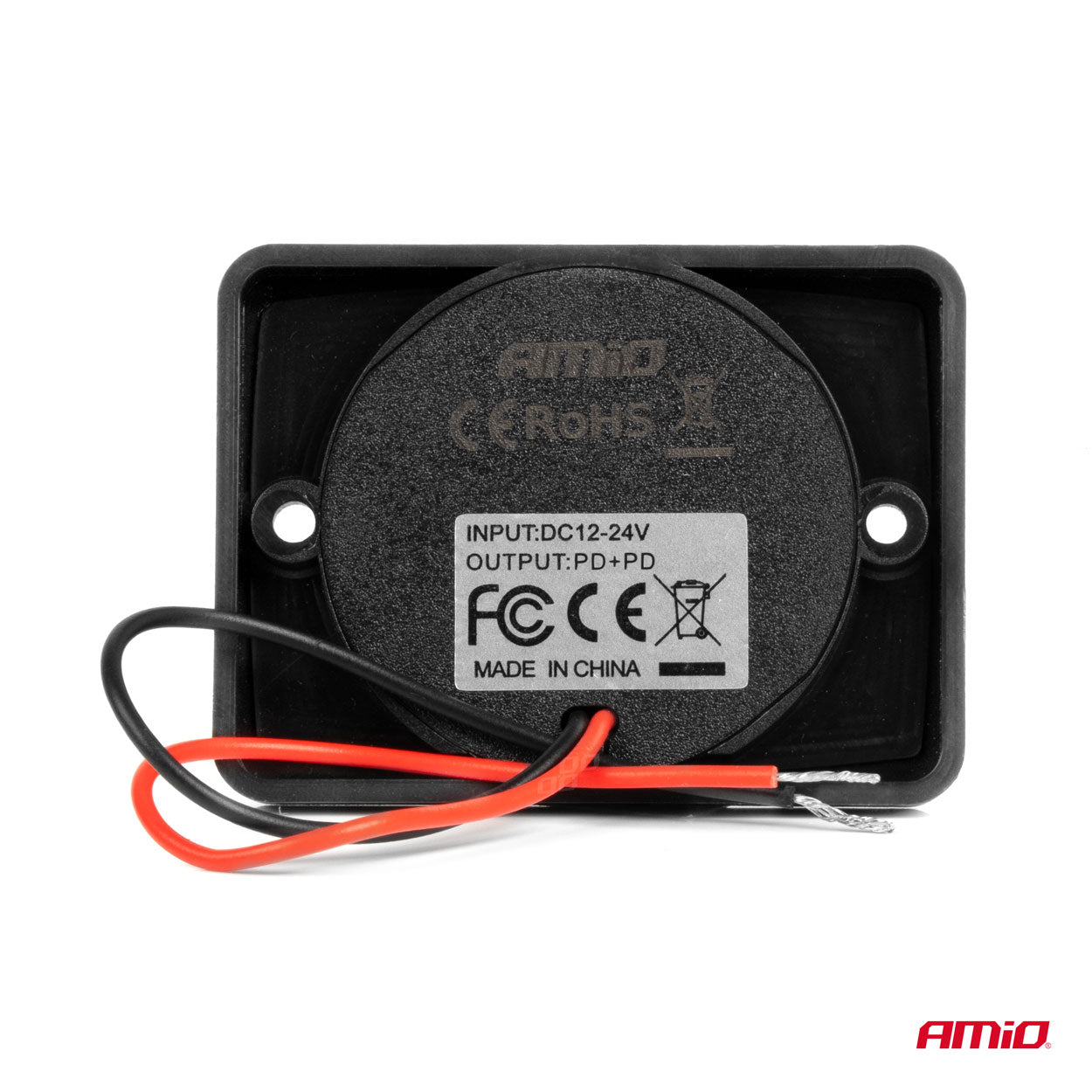 Neliömäinen, vedenpitävä puhelinlaturi PUNAISELLA LED-taustavalaistuksella, 2xUSB C 12/24V AMIO-04232