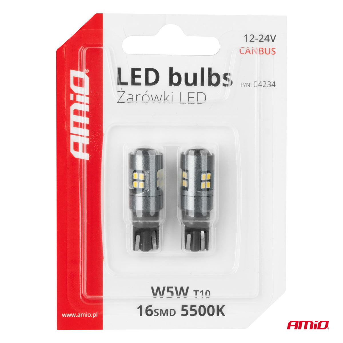 LED-polttimo CANBUS T10 W5W 16SMD 2016 valkoinen 12V/24V