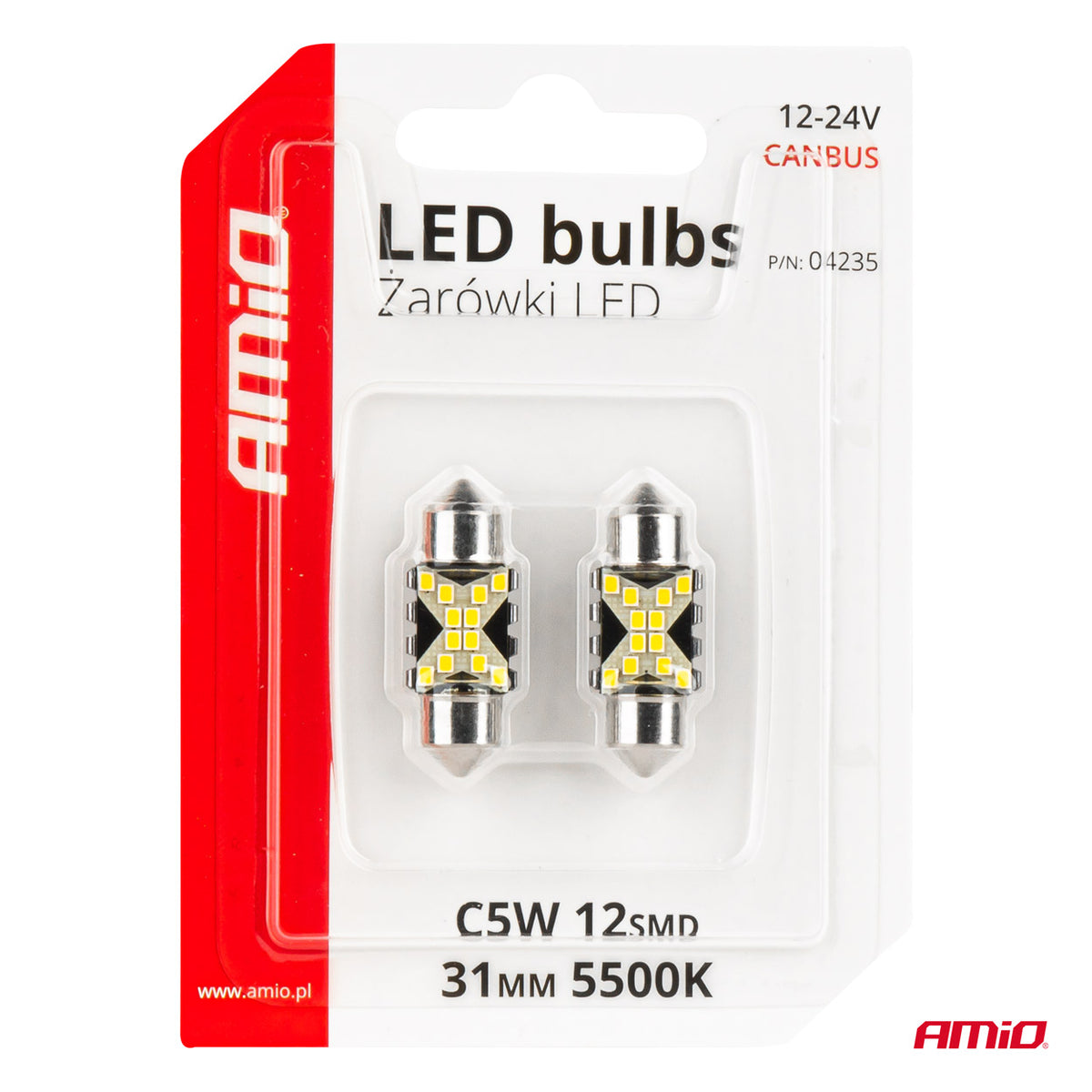 CANBUS LED-polttimo 12SMD Festoon C5W 31mm valkoinen 12/24V