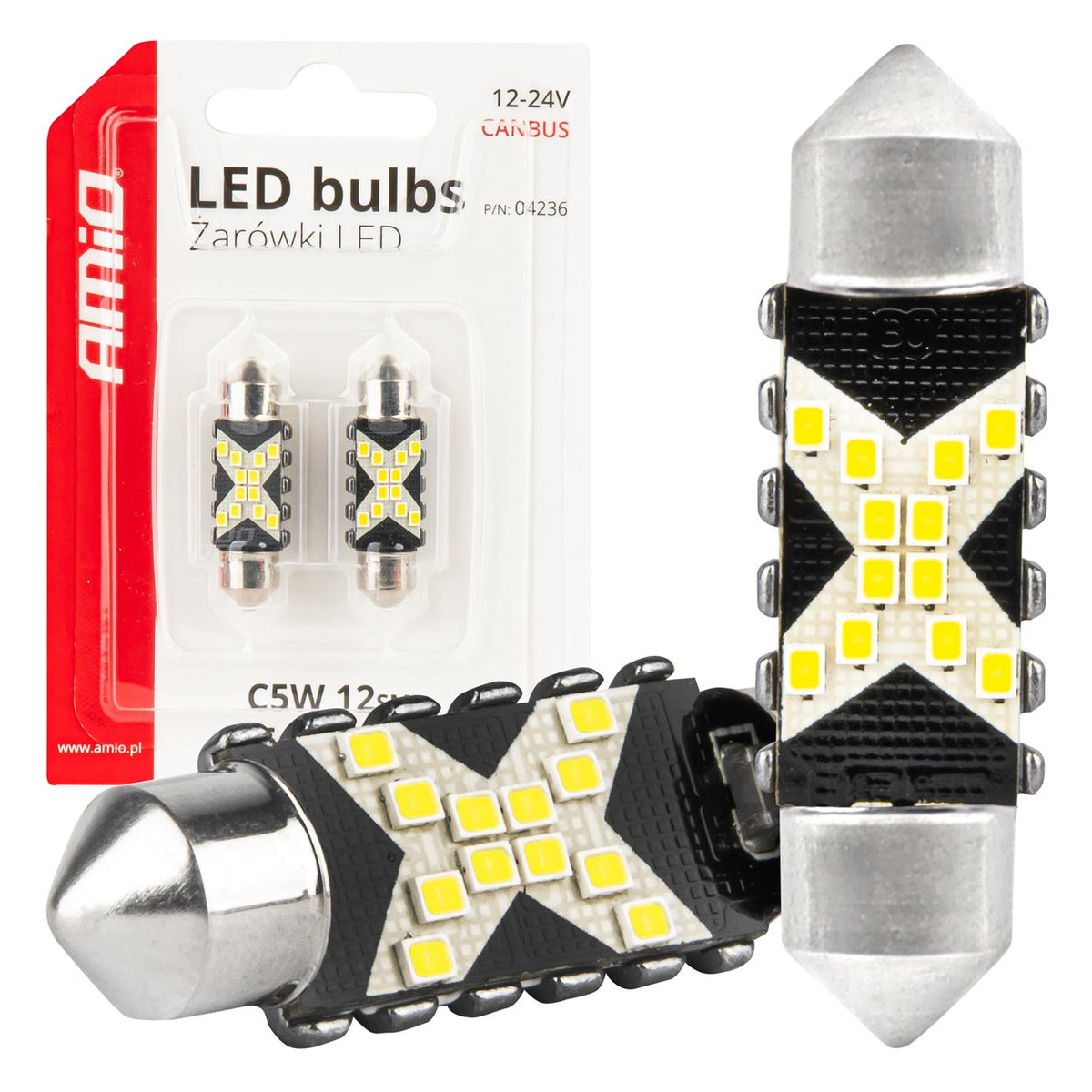 LED-polttimo CANBUS 12SMD Festoon C5W 36mm valkoinen 12/24V