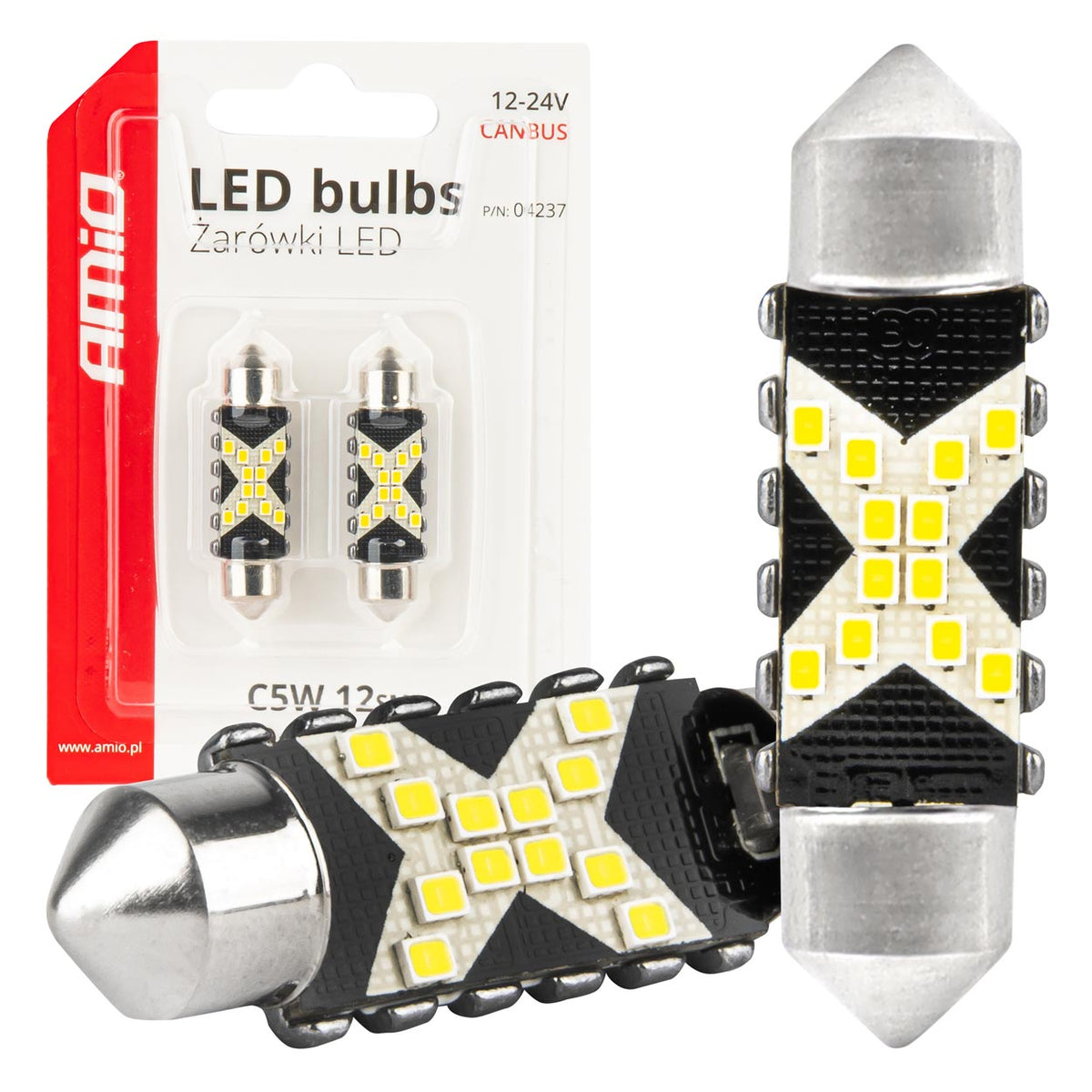 CANBUS LED-polttimo 12SMD Festoon C5W 39mm valkoinen 12/24V