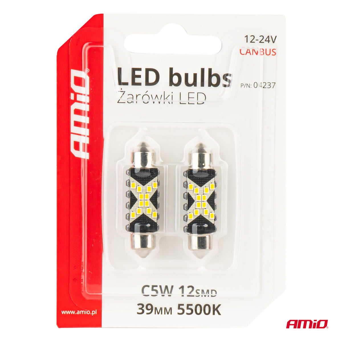 CANBUS LED-polttimo 12SMD Festoon C5W 39mm valkoinen 12/24V