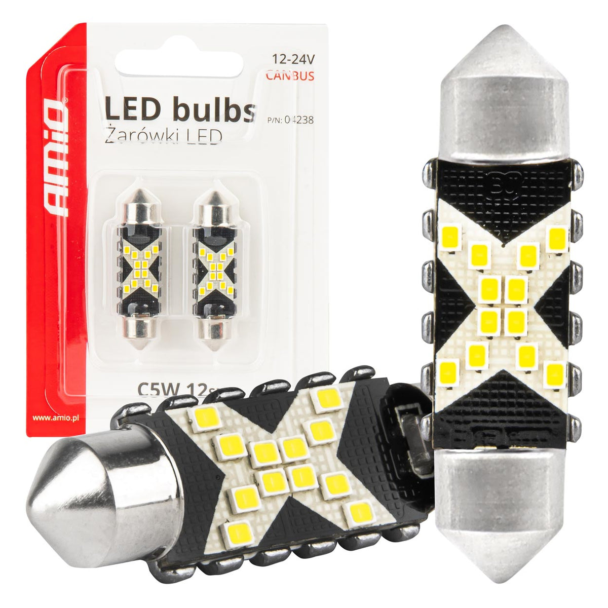 CANBUS LED-polttimot 12SMD Festoon C5W 41mm valkoinen 12/24V
