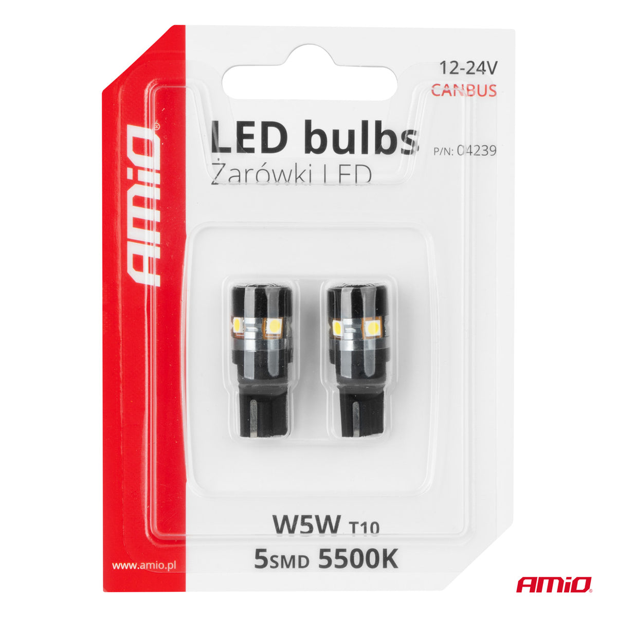 LED-polttimo CANBUS T10 W5W 5SMD 3030 valkoinen 12V/24V