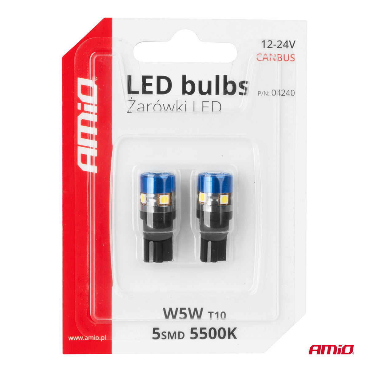 LED-polttimo CANBUS T10 W5W 5SMD 3030 valkoinen 12V/24V