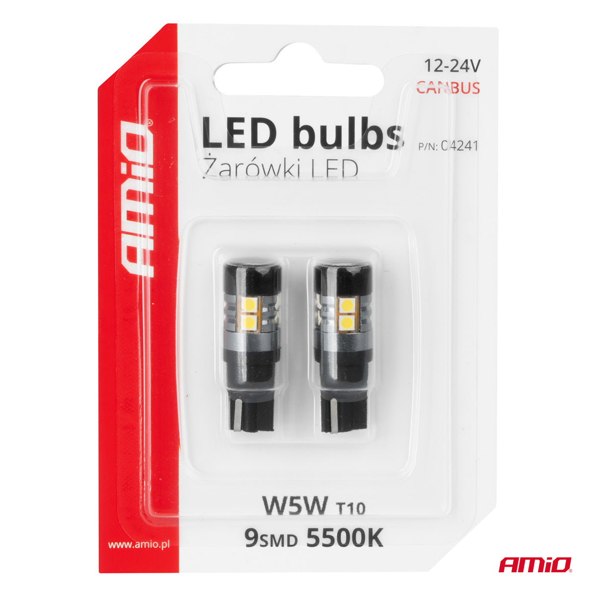LED-polttimo CANBUS T10 W5W 9 SMD 3030 valkoinen 12V/24V
