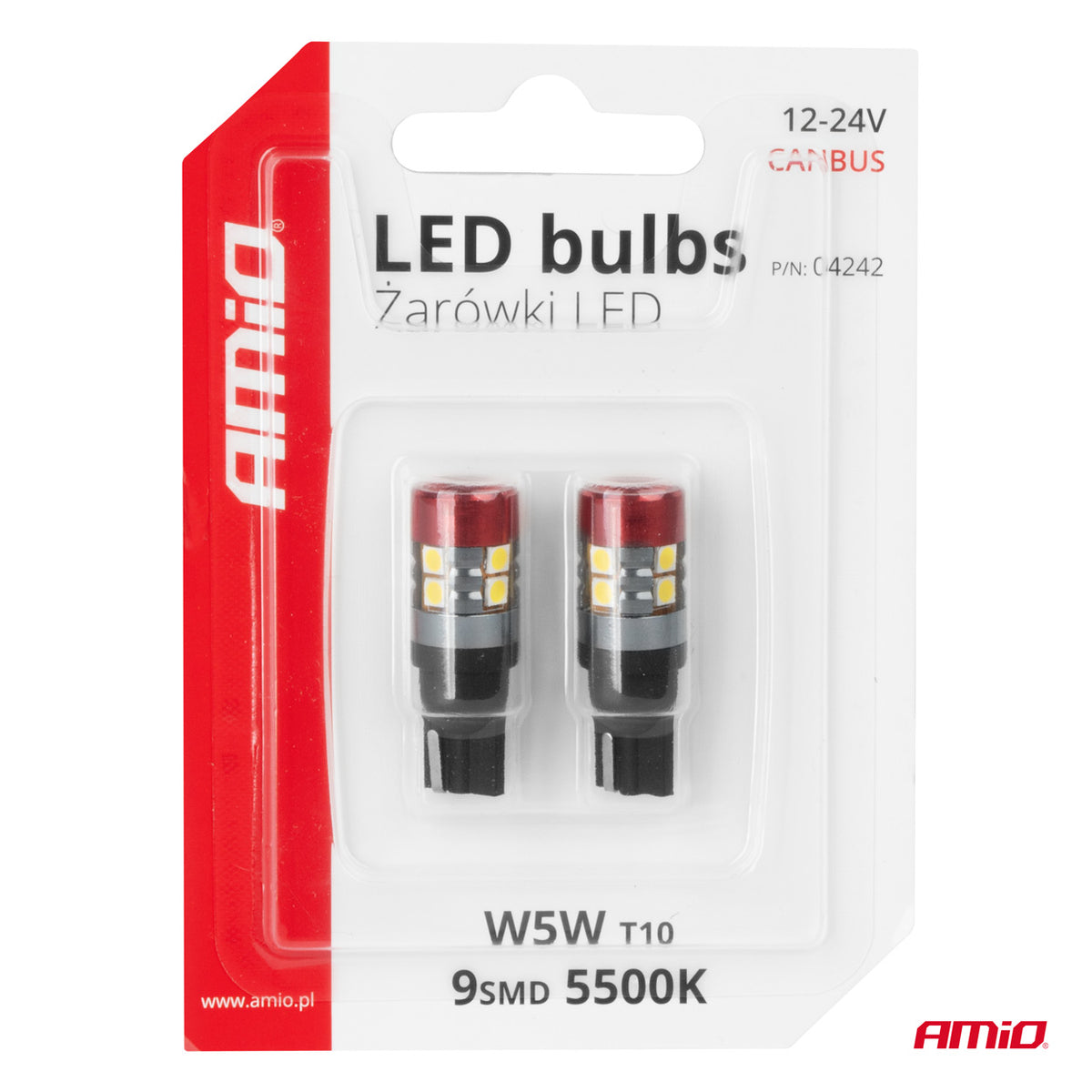 LED-polttimo CANBUS T10 W5W 9 SMD 3030 valkoinen 12V/24V