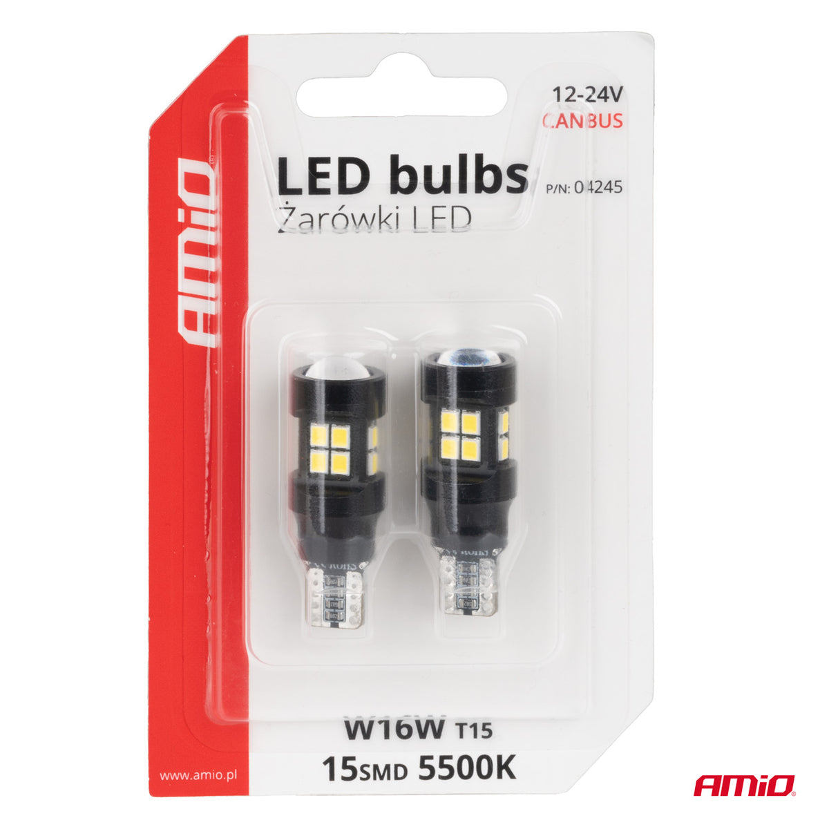 LED-polttimo CANBUS T15 W16W 15SMD 2835 valkoinen 12V/24V