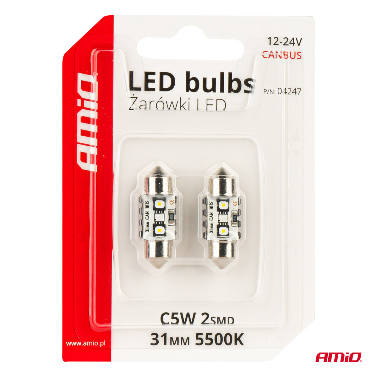 CANBUS LED-polttimot 12SMD Festoon C5W 3838 31mm valkoinen 12/24V