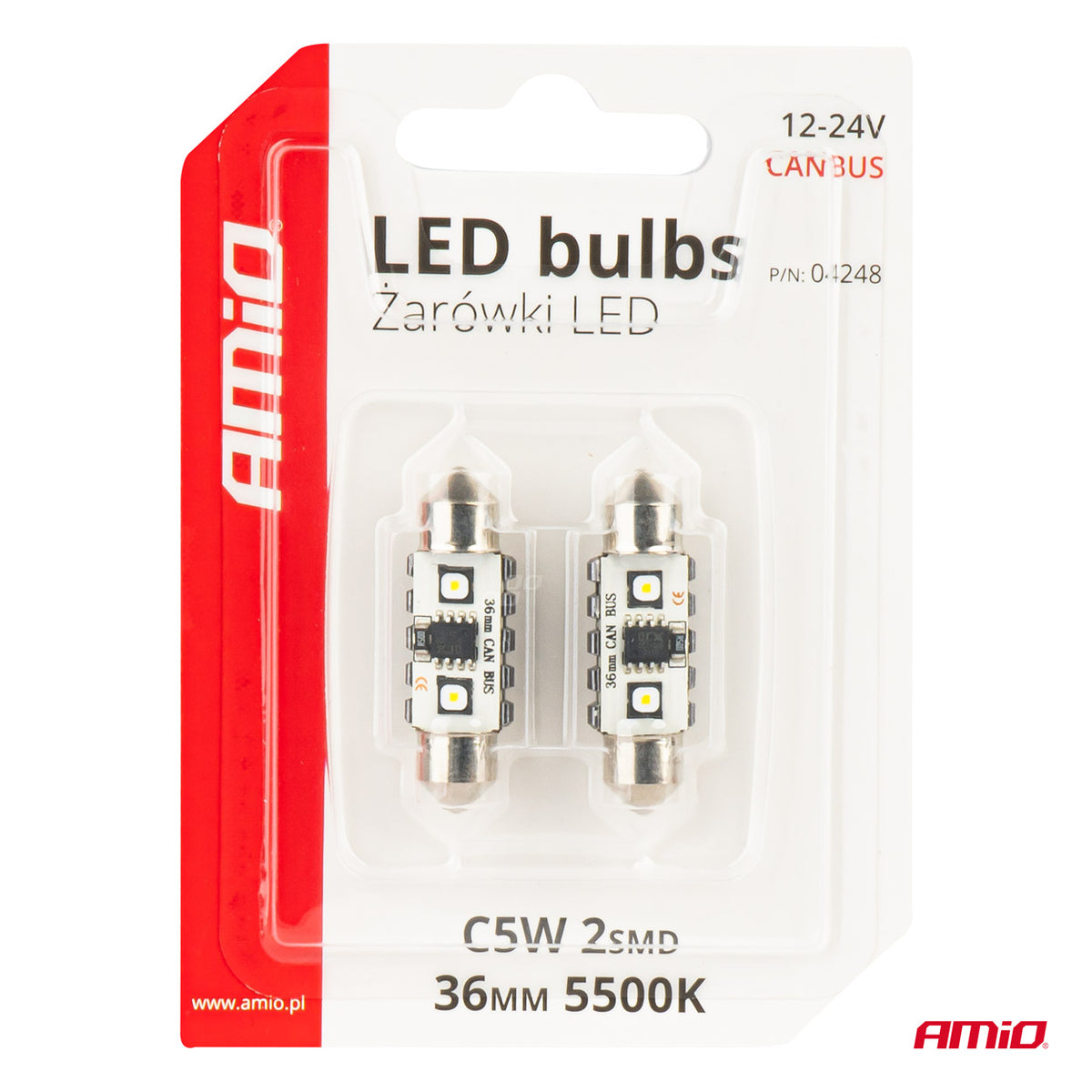 CANBUS LED-polttimot 12SMD Festoon C5W 3838 36mm valkoinen 12/24V