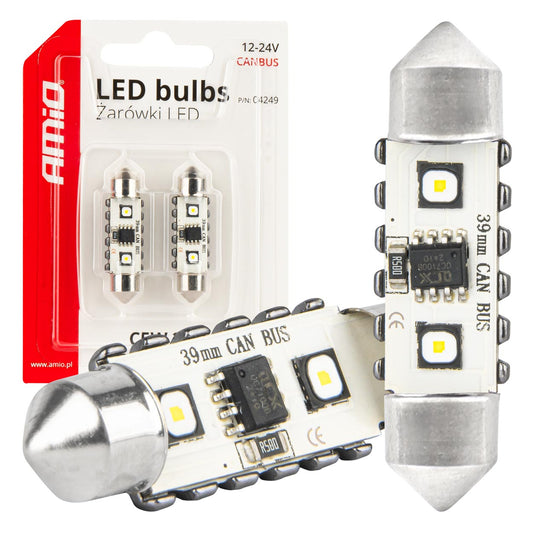 LED-polttimo CANBUS 12SMD Festoon C5W 3838 39mm valkoinen 12/24V