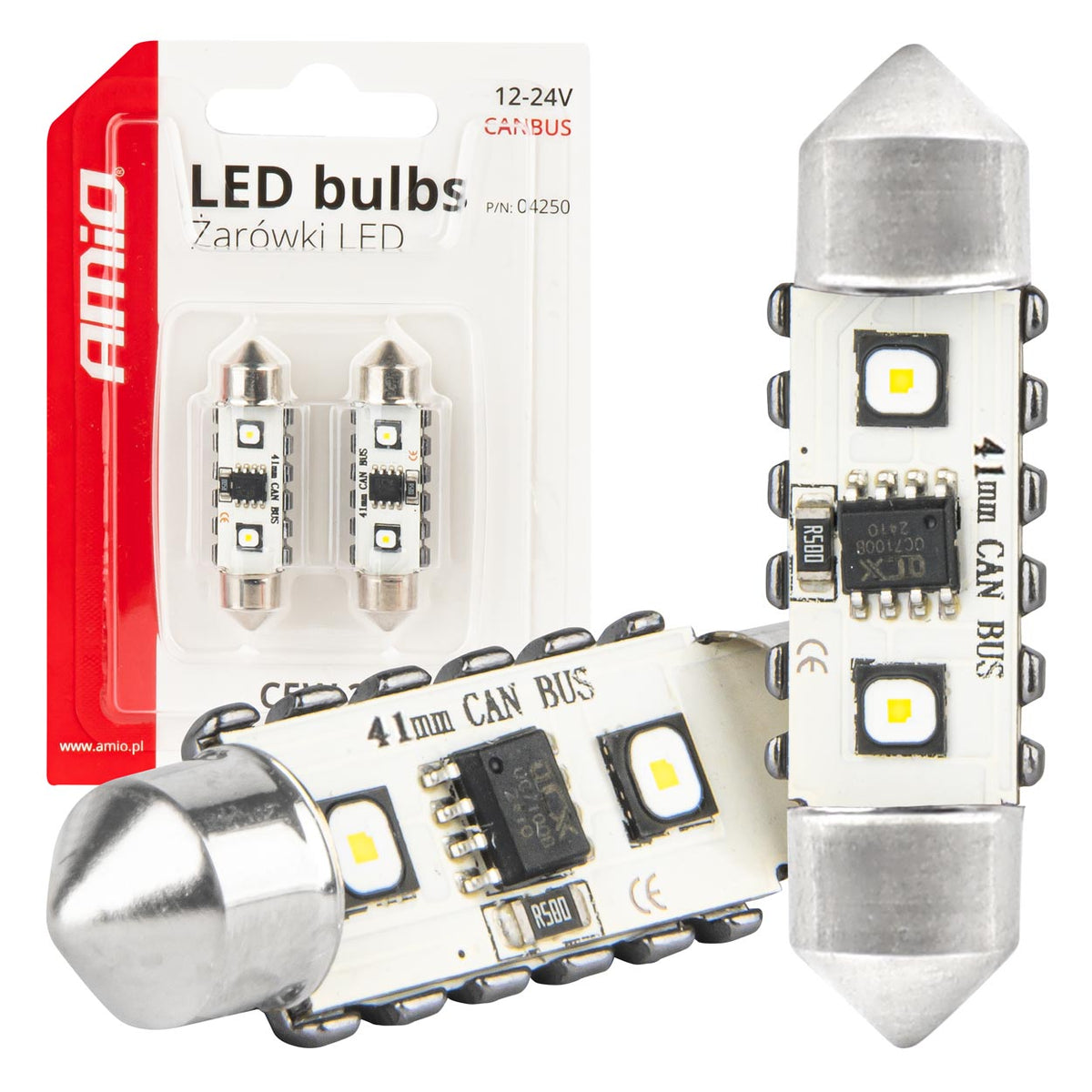 LED-polttimo CANBUS 12SMD Festoon C5W 3838 41mm valkoinen 12/24V