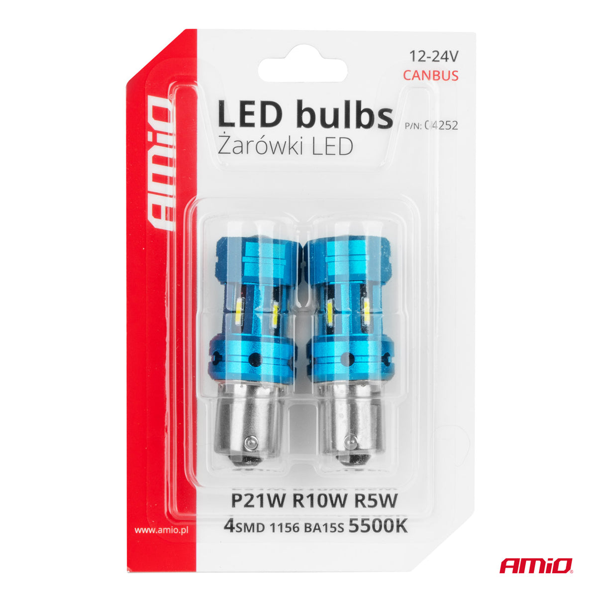 LED-polttimo CANBUS 1156 BA15S P21W R10W R5W 4SMD 1860 valkoinen 12V 24V