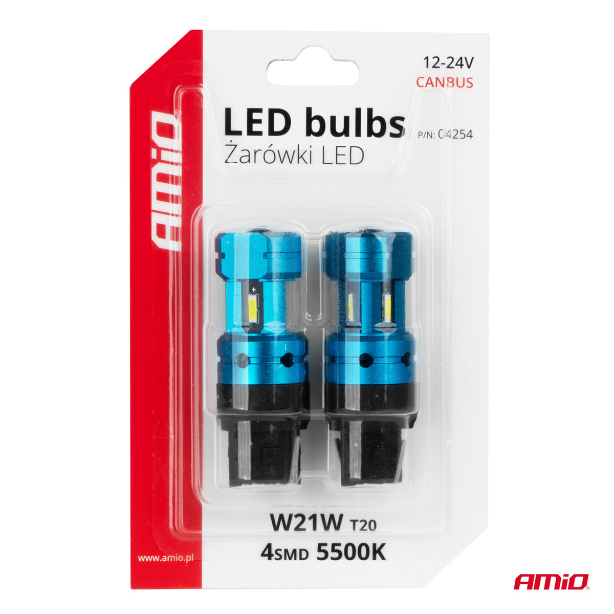LED-polttimot CANBUS T20 7440 W21W 4SMD 1860 valkoinen 12V 24V